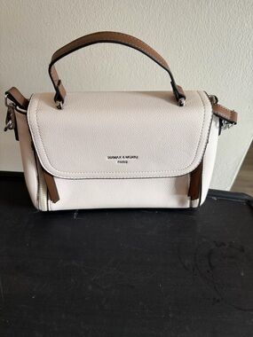 SIXMAX & MOXIU Paris White and Tan Top-Handle Crossbody Bag